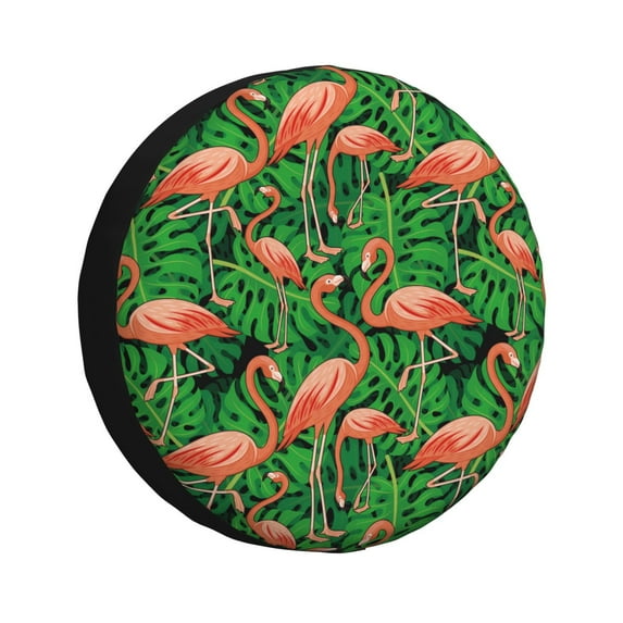 Salouo Flamingo Print Spare Tire Cover 14-17 inch Spare Tire Protector Universal Tough Tire Wheel Cover for Trailer SUV and Truck-15 inch