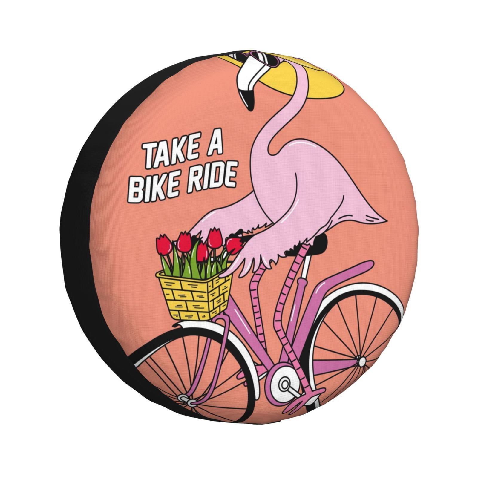 Salouo Flamingo Riding a Bicycle Print Spare Tire Cover 1417 inch