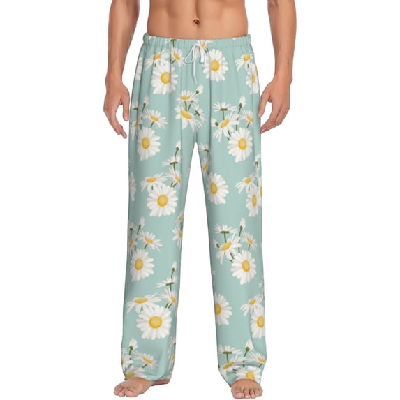 Salouo Floral Daisy Print Pajama Pants for Men, Lounge Pants Elastic Waistband Casual Men's sleepwear Loungewear Sleep Pajama Pant -Small