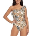 thumbnail image 1 of Salouo Floral Paisley Pattern One Shoulder Ruffled One Piece Swimsuit for Women V Neck Swimwear Tummy Control Bathing Suit-Large, 1 of 6