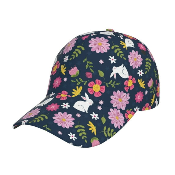Salouo Floral Rabbit Print Unisex Sports Hat, Adjustable Golf Dad Hat Outdoor Cap Mountain Dad Hat Adjustable Fit Baseball Cap for Men and Women