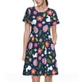 thumbnail image 1 of Salouo Floral Rabbit for Women's Short Sleeve Summer Dress, Pleated Loose Swing Knee Length Dresses with Pockets, 1 of 6