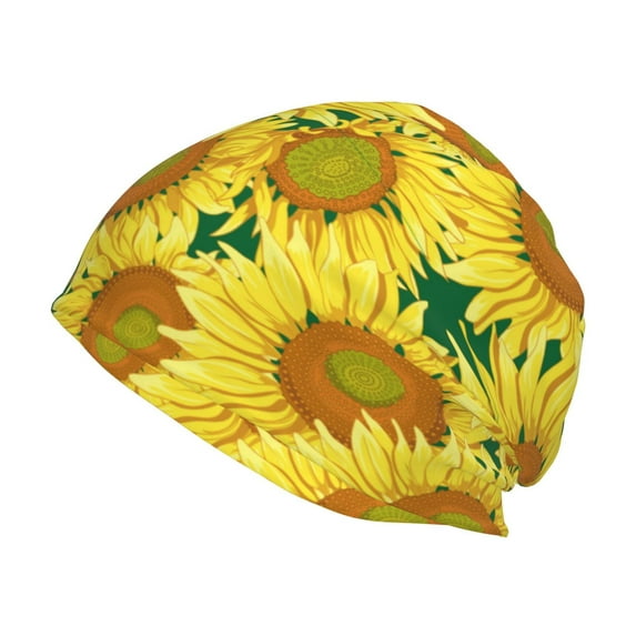 Salouo Floral Sunflowers Print Unisex Beanie Hat,Knitted Baggy Skull Cap Winter Warm Hats Beanie Sleep Hats Cancer Headwear Caps for Women & Men 1 Pieces
