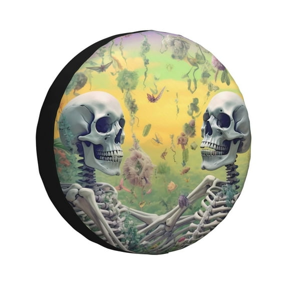 Salouo Flower Butterfly Skull Couple Print Spare Tire Cover 14-17 inch Spare Tire Protector Universal Tough Tire Wheel Cover for Trailer SUV and Truck-15 inch