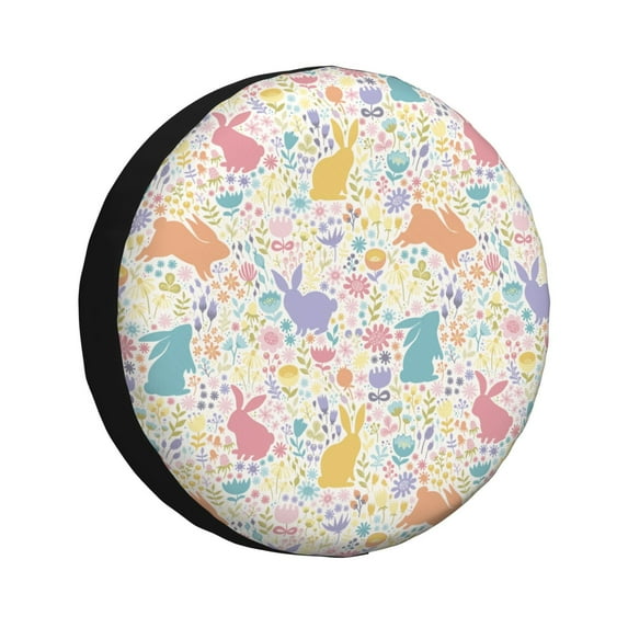 Salouo Flower Color Rabbit Print Spare Tire Cover 14-17 inch Spare Tire Protector Universal Tough Tire Wheel Cover for Trailer SUV and Truck-16 inch