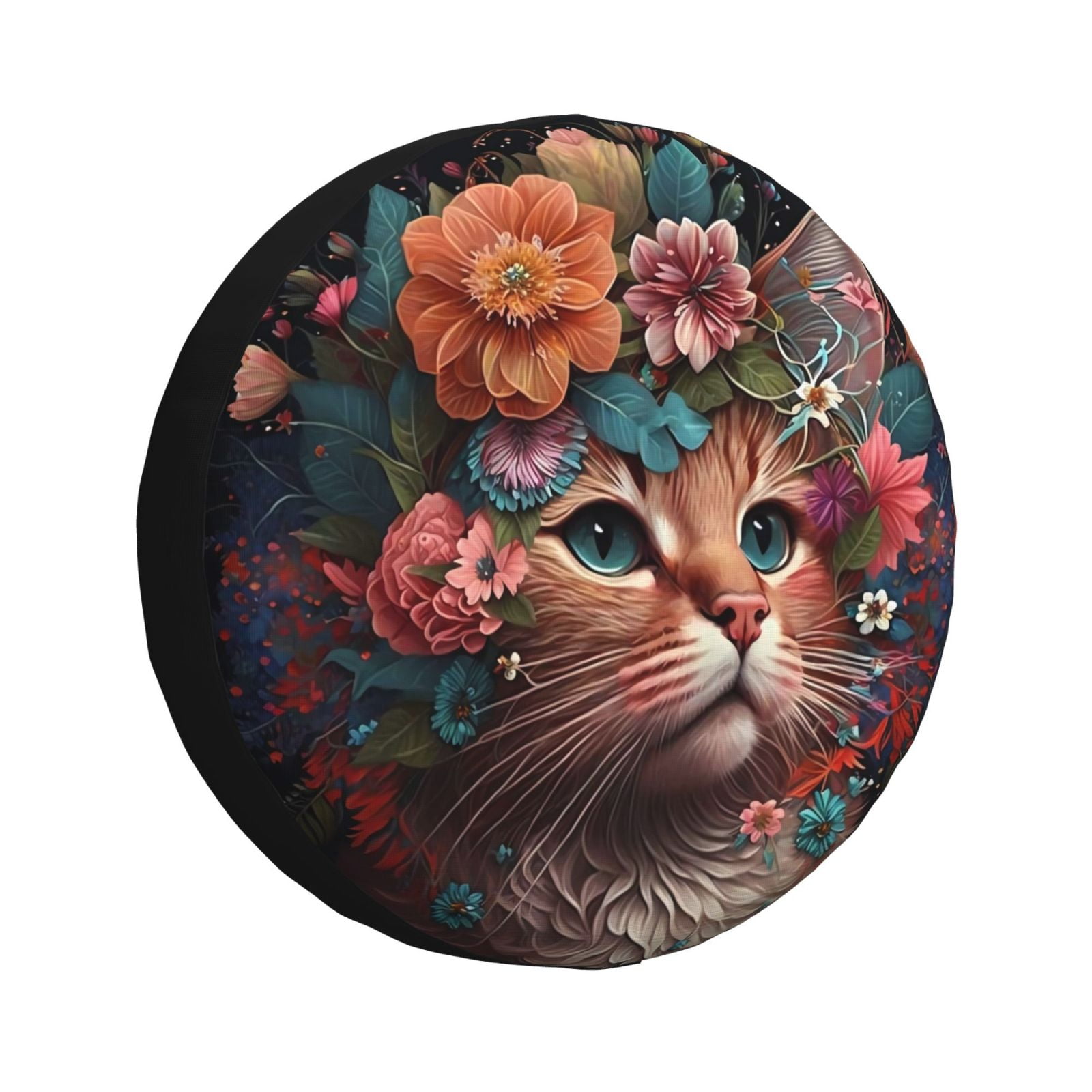 Salouo Flower Crown Cat Print Spare Tire Cover 1417 inch Spare Tire Protector Universal Tough