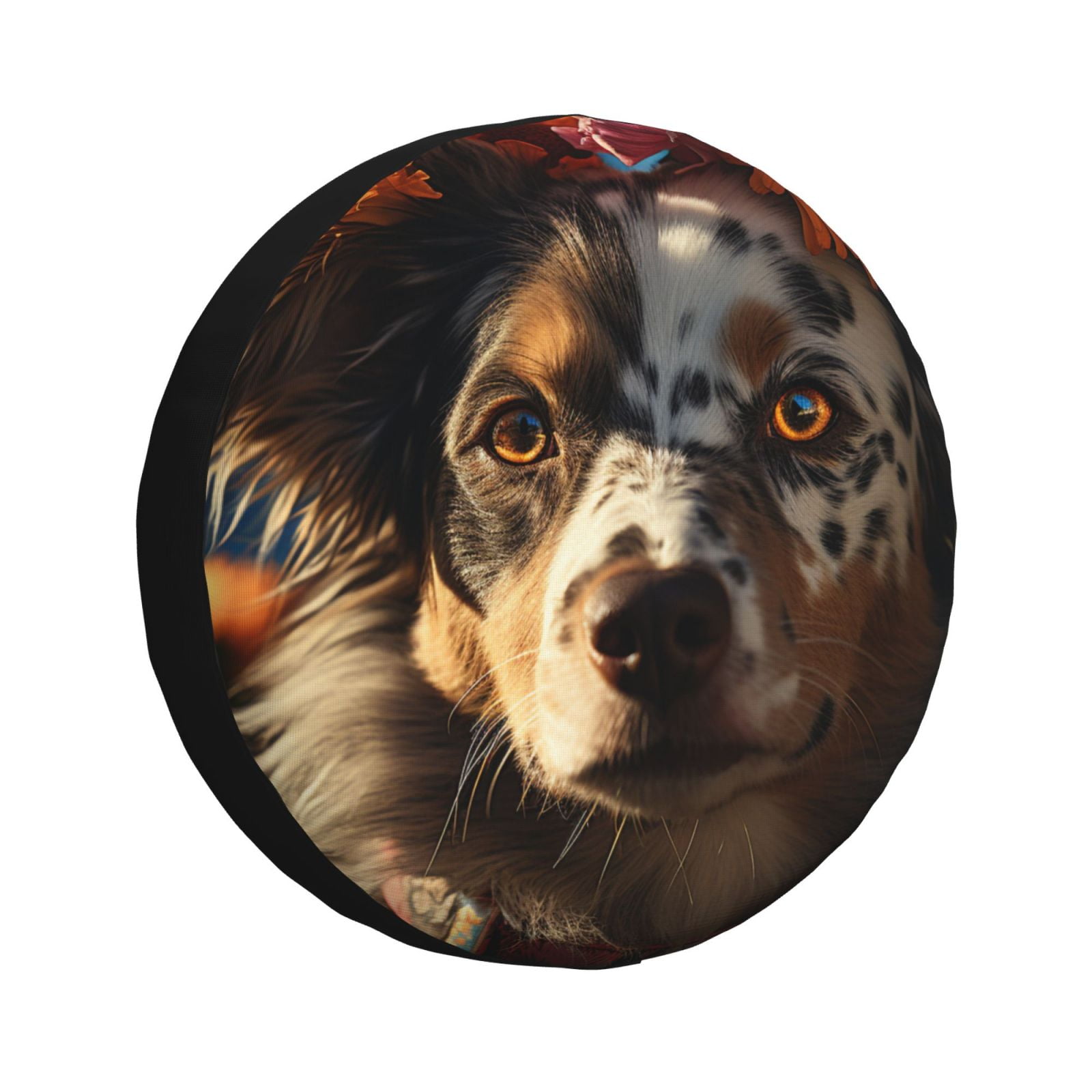 Salouo Flower Crown Dog Print Spare Tire Cover 1417 inch Spare Tire Protector Universal Tough