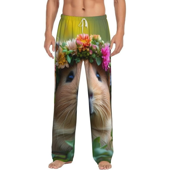 Salouo Flower Crown Guinea Pig Print Pajama Pants for Men, Lounge Pants Elastic Waistband Casual Men's sleepwear Loungewear Sleep Pajama Pant -XX-Large