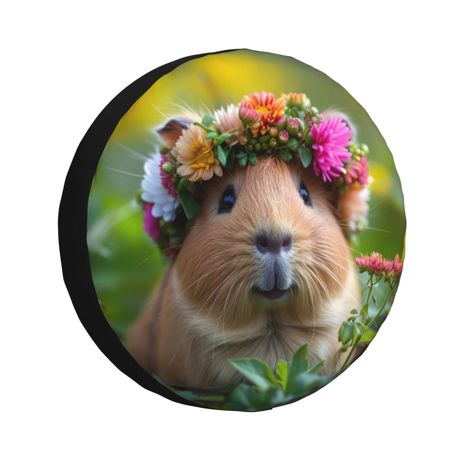 Salouo Flower Crown Guinea Pig Print Spare Tire Cover 1417 inch Spare Tire Protector Universal