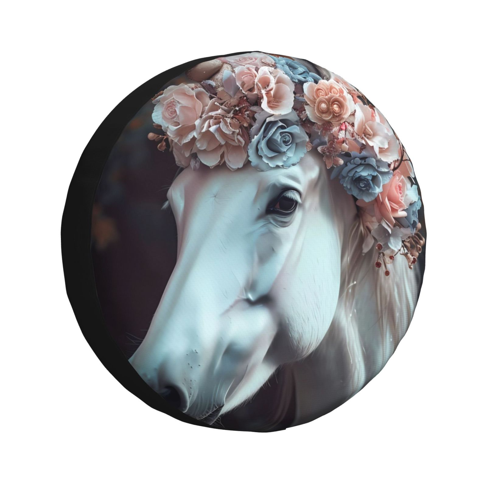 Salouo Flower Crown White Horse Print Spare Tire Cover 1417 inch Spare Tire Protector Universal