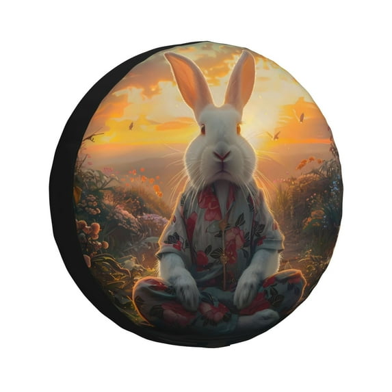 Salouo Flower Meditating Rabbit Print Spare Tire Cover 14-17 inch Spare Tire Protector Universal Tough Tire Wheel Cover for Trailer SUV and Truck-16 inch