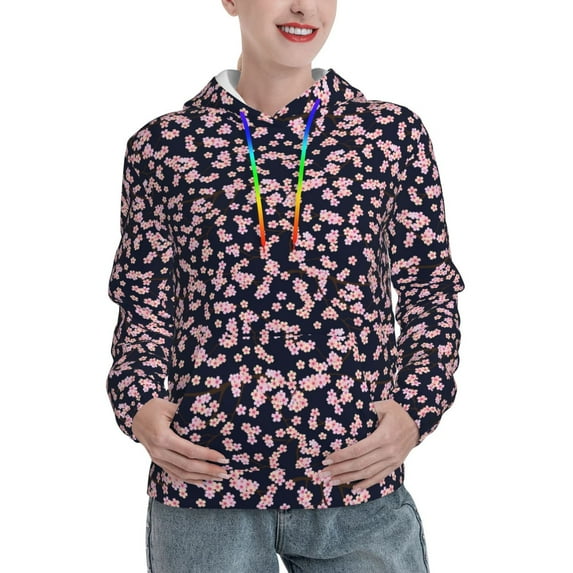 Salouo Flower Pattern Hoodie Sweatshirts for Women, Autumn Pullover Hoodie Workout Sweat Women's Long Sleeve Preppy Sweatshirts-XX-Large