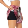 thumbnail image 1 of Salouo Flower White Cow Print Women's 2 in 1 Running Shorts Double-Layer Shorts Athletic Workout Gym Yoga Shorts Running Shorts for Women-Large, 1 of 7