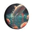 thumbnail image 1 of Salouo Flower White Dolphin Print Spare Tire Cover 14-17 inch Spare Tire Protector Universal Tough Tire Wheel Cover for Trailer SUV and Truck-16 inch, 1 of 6