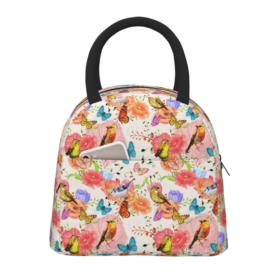 Salouo Flowers And Birds Watercolor for Insulated Lunch Bag for Women/Men - Leakproof Cooler Tote Bag Organizer - Reusable Lunch Box for Office Picnic Hiking Beach-One Size