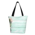 thumbnail image 1 of Salouo Flowers And Turquoise Wooden for Shoppers Tote for Women Foldable Handbags with Big Capacity Casual One-Shoulder Shopping Bag Hobo Bags Fit for Office/Shopping/Park, 1 of 6