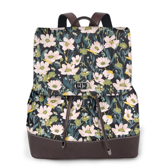 Salouo Flowers Pattern PU Leather Backpack,Purse for Women Fashion Multipurpose Design Handbag Ladies Shoulder Bags Travel Backpack