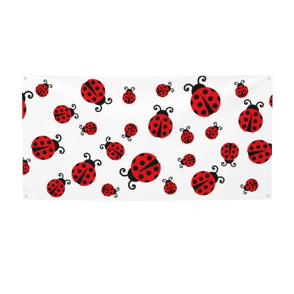 Salouo Fly Flying Ladybug Pattern Holiday Banner Outside Party Decoration Banner (1PC) Festival Supplies Fit for Birthday Parties & Celebrations & Chrismas-Small