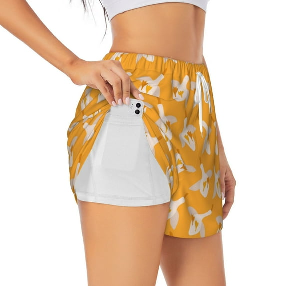 Salouo Flying Ducks Print Women's 2 in 1 Running Shorts Double-Layer Shorts Athletic Workout Gym Yoga Shorts Running Shorts for Women-Medium