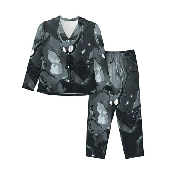 Salouo Forest Black Ghost Warrior Pattern Women's Pajamas Set Long Sleeve Button Down Sleepwear Soft Pj Lounge Sets for women 2 Piece Pjs Set with Long Pants-