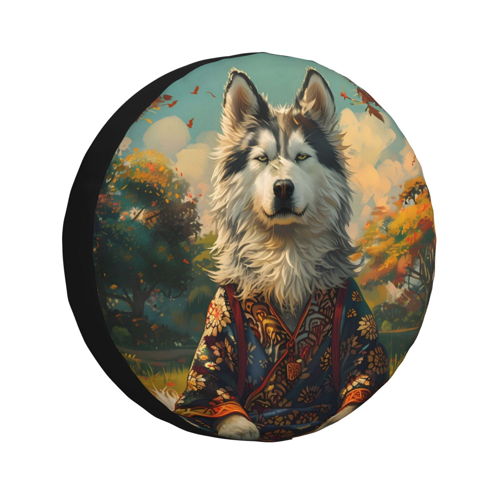 Salouo Forest Maple Leaf Husky Print Spare Tire Cover 1417 inch Spare