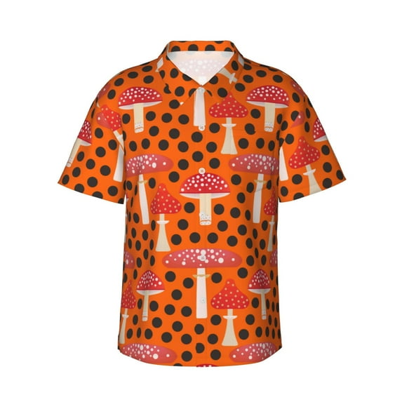 Salouo Forest Mushrooms for Hawaiian Shirt for Men,Summer Beach Casual Short Sleeve Button Down Shirts Men's Regular-Fit Short-Sleeve Print Shirt -