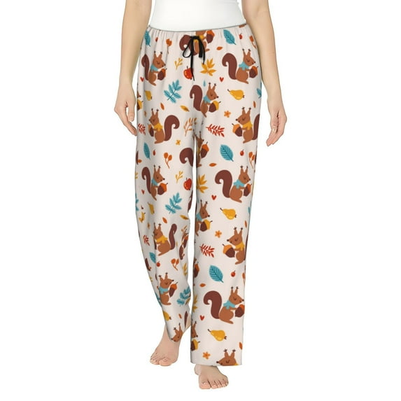 Salouo Forest Squirrel Nuts Print Women's Pajama Pants Casual Loose Sweatpants PJs Flowy Pants Drawstring Palazzo for Women Wide Leg Pants Lounge Pajama -Large