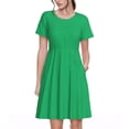thumbnail image 1 of Salouo Forestgreen for Women's Short Sleeve Summer Dress, Pleated Loose Swing Knee Length Dresses with Pockets, 1 of 6