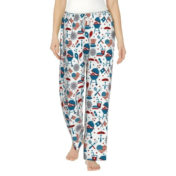 Salouo Fourth Of July Party Print Women's Pajama Pants Casual Loose Sweatpants PJs Flowy Pants Drawstring Palazzo for Women Wide Leg Pants Lounge Pajama -Medium
