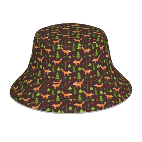 Salouo Fox In Forest Print Unisex Bucket Hat, Outdoor Summer Beach Fishing Sun Hat Fun Outdoor Vacation Hat for Men Women Teens,Reversible Double-Side-Wear