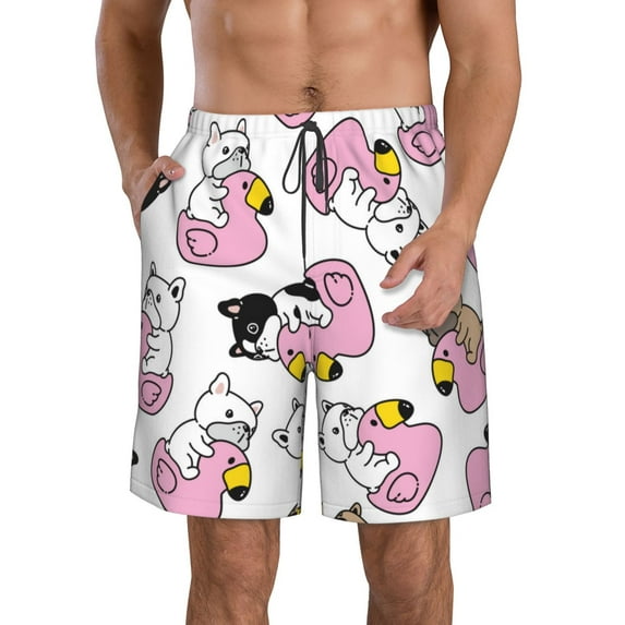 Salouo French Bulldog Duck Pattern Swim Trunks for Men,Men's Hawaiian Bathing Suit Swimsuits Quick Dry Swimming Board Shorts Beach Shorts with Pockets-X-Large