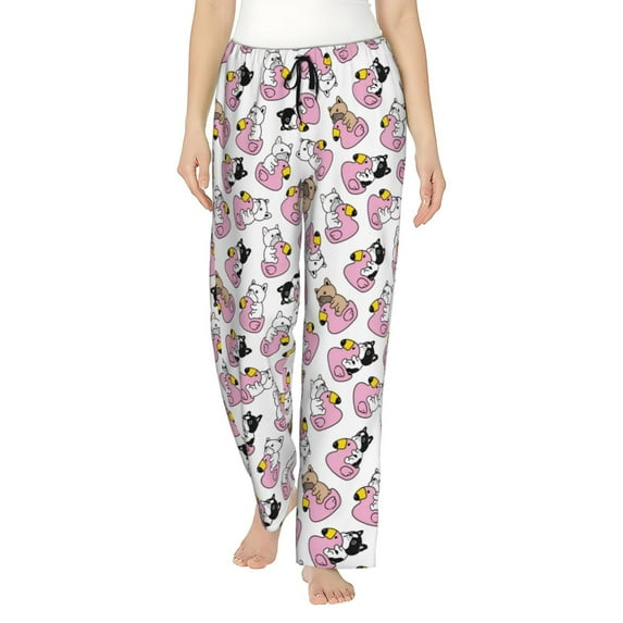 Salouo French Bulldog Duck Print Women's Pajama Pants Casual Loose Sweatpants PJs Flowy Pants Drawstring Palazzo for Women Wide Leg Pants Lounge Pajama -Large