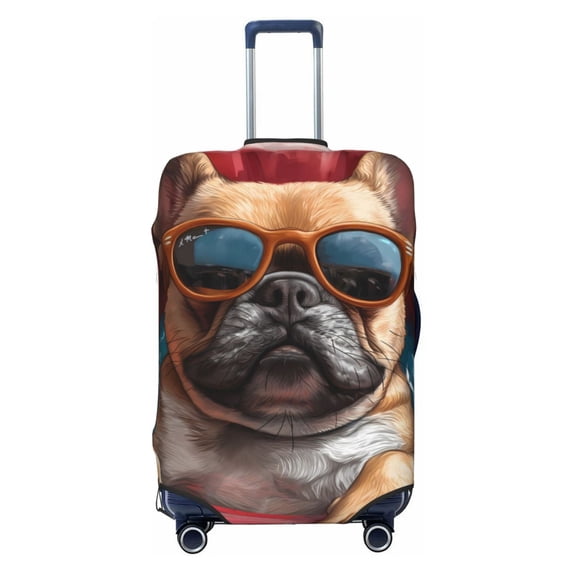 Salouo French Bulldog In Sunglasses Pattern Travel Dust-proof Suitcase Cover, Softside Suitcase Protector Luggage Cover Protector for 18-32inch ,Not Included Suitcase