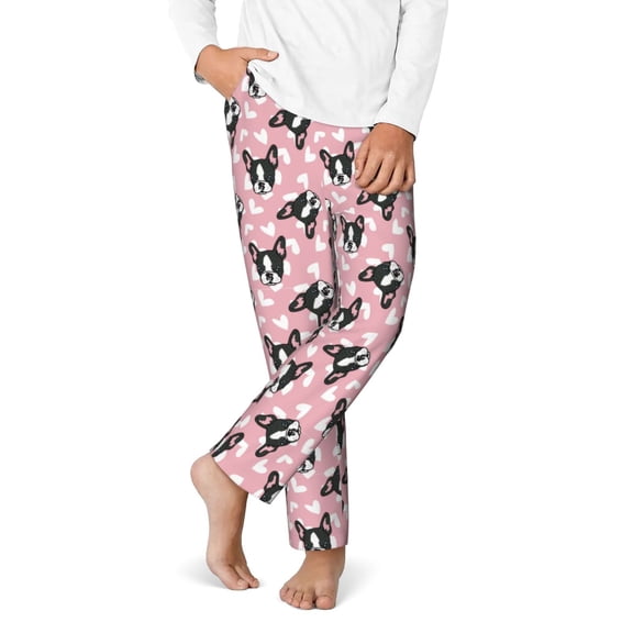 Salouo French Bulldog Pattern Boys Pajama Pants,Long Sleep Pants for Girls Soft Lounge Pj Bottoms Sleep Pants with Pockets-XS(5-6)