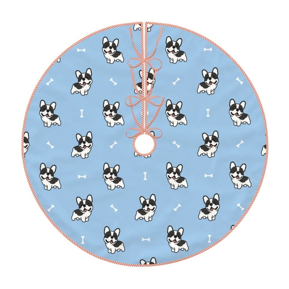 Salouo French Bulldog Puppy Christmas Tree Skirt 48" Farmhouse Christmas Decorations Snowman Xmas Tree Skirt Tree Mat for Holiday Party Decor