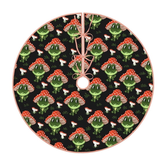 Salouo Frogs In Mushroom Hats Christmas Tree Skirt 48" Farmhouse Christmas Decorations Snowman Xmas Tree Skirt Tree Mat for Holiday Party Decor