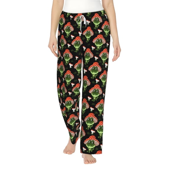 Salouo Frogs In Mushroom Hats Print Women's Pajama Pants Casual Loose Sweatpants PJs Flowy Pants Drawstring Palazzo for Women Wide Leg Pants Lounge Pajama -X-Large