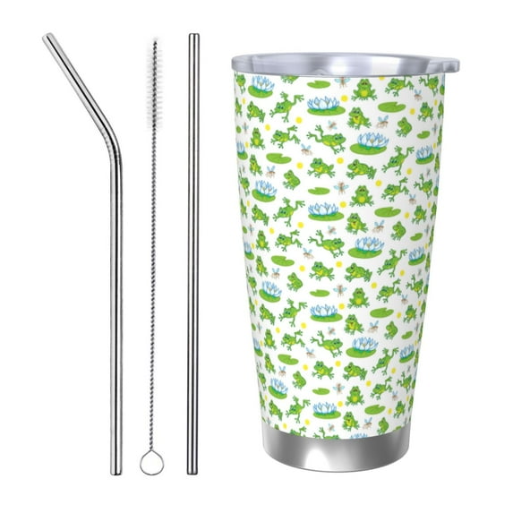 Salouo Frogs Jumping Print 20oz Tumbler with Lid,Stainless Steel Vacuum Insulated Tumbler Durable Insulated Coffee Mug Thermal Cup with Splash Proof Sliding Lid-Straw Three-piece Set