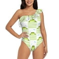 thumbnail image 1 of Salouo Frogs and Dragonflies Pattern One Shoulder Ruffled One Piece Swimsuit for Women V Neck Swimwear Tummy Control Bathing Suit-Large, 1 of 6