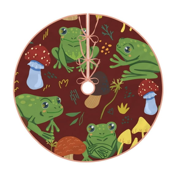 Salouo Frogs and Mushrooms Christmas Tree Skirt 36" Farmhouse Christmas Decorations Snowman Xmas Tree Skirt Tree Mat for Holiday Party Decor