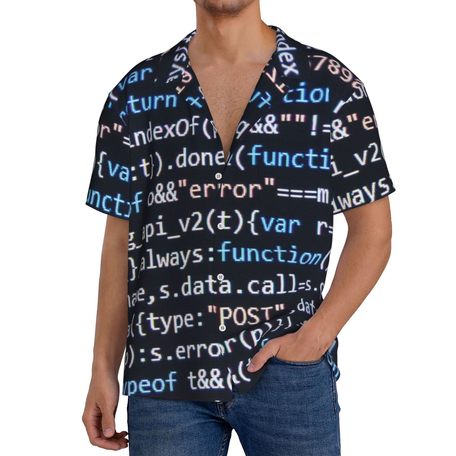 Salouo Function Source Code Pattern Cuban Collar Shirts for Men Button ...