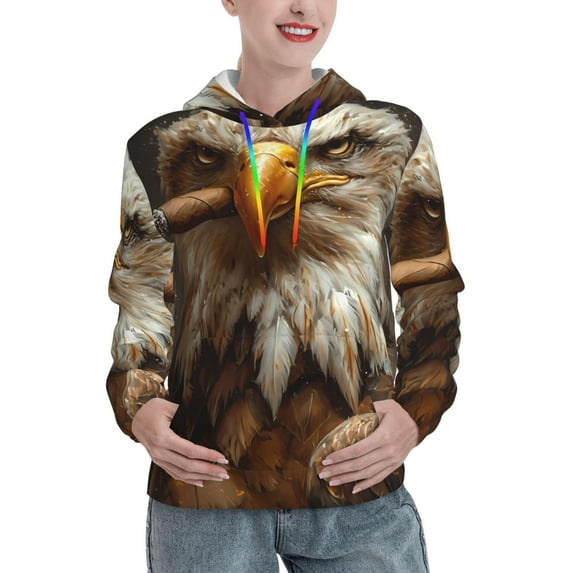 Salouo Funny Bald Eagle Pattern Hoodie Sweatshirts for Women, Autumn Pullover Hoodie Workout Sweat Women's Long Sleeve Preppy Sweatshirts-XX-Large