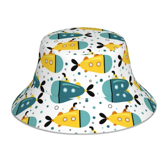 Salouo Funny Boats Print Unisex Bucket Hat, Outdoor Summer Beach Fishing Sun Hat Fun Outdoor Vacation Hat for Men Women Teens,Reversible Double-Side-Wear