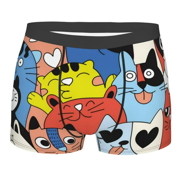 Salouo Funny Cats Print Men's Boxer Briefs,Breathable Underwear Elastic Waistband Briefs for Men -Small