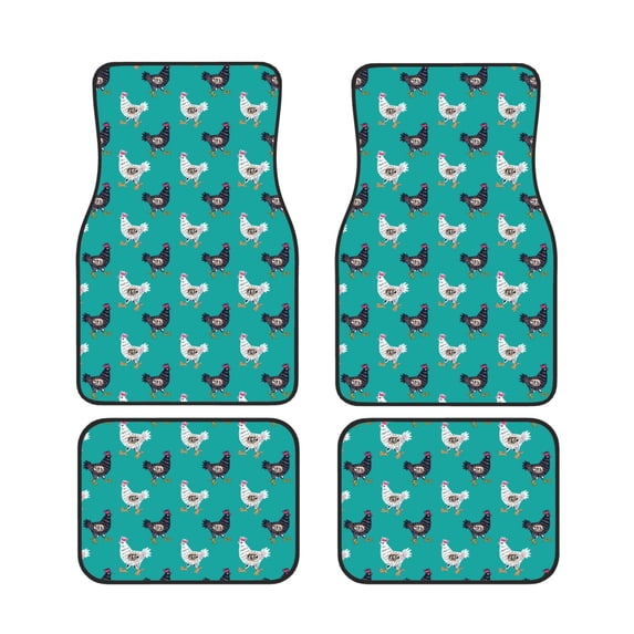 Salouo Funny Chicken for Car Floor Mat Set of 4–Car Carpet Mats - Car Mats with Anti-Slip Backing & Driver Heel Pad Universal Fit for Cars, Trucks, SUVs, and Vans