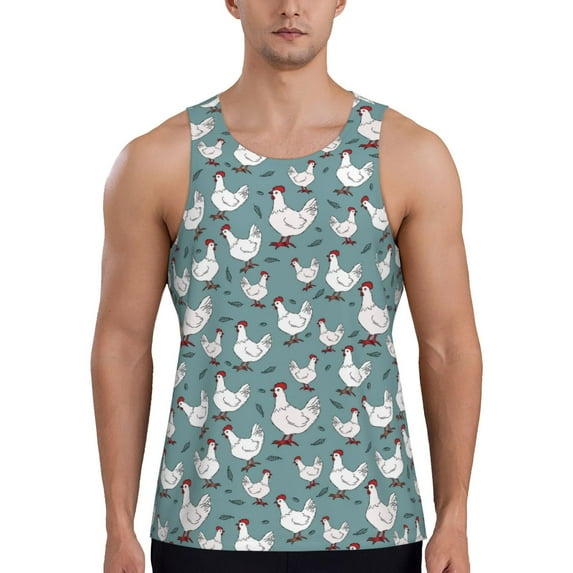 Salouo Funny Chicken for Men's Tank Tops,Sleeveless Muscle Shirts for Men Quick Dry Workout Tank Top Gym Muscle Tee Fitness Bodybuilding Sleeveless T Shirt-X-Large