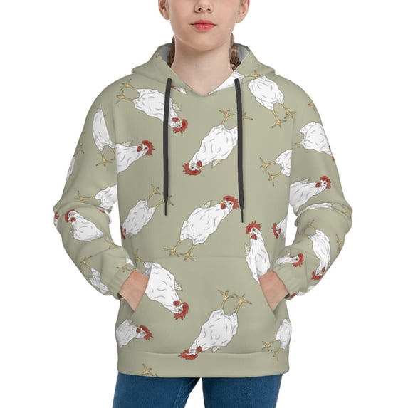 Salouo Funny Chicken Pattern Hoodie Sweatshirt for Youth, Fall Pullover Hoodie Sweatshirt Long-Sleeve Pullover Hooded Sweatshirt-Large
