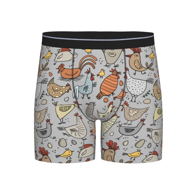 Salouo Funny Chicken Pattern Men's Boxer Briefs, Soft & Breathable