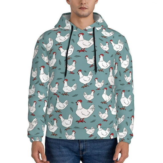 Salouo Funny Chicken Pattern Men's Fall Hoodie Sweatshirt,Sport Hoodie with Pockets for Men Pullover Casual Hooded Sweatshirt-XX-Large