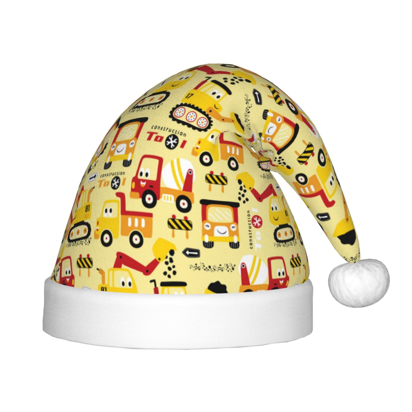 Salouo Funny Construction Vehicles for Christmas Hat for Kids Xmas Holiday Hat Santa Hat for Boys & Girls Festive Headwear Accessories Fit for Christmas/ New Year/Holiday/Party